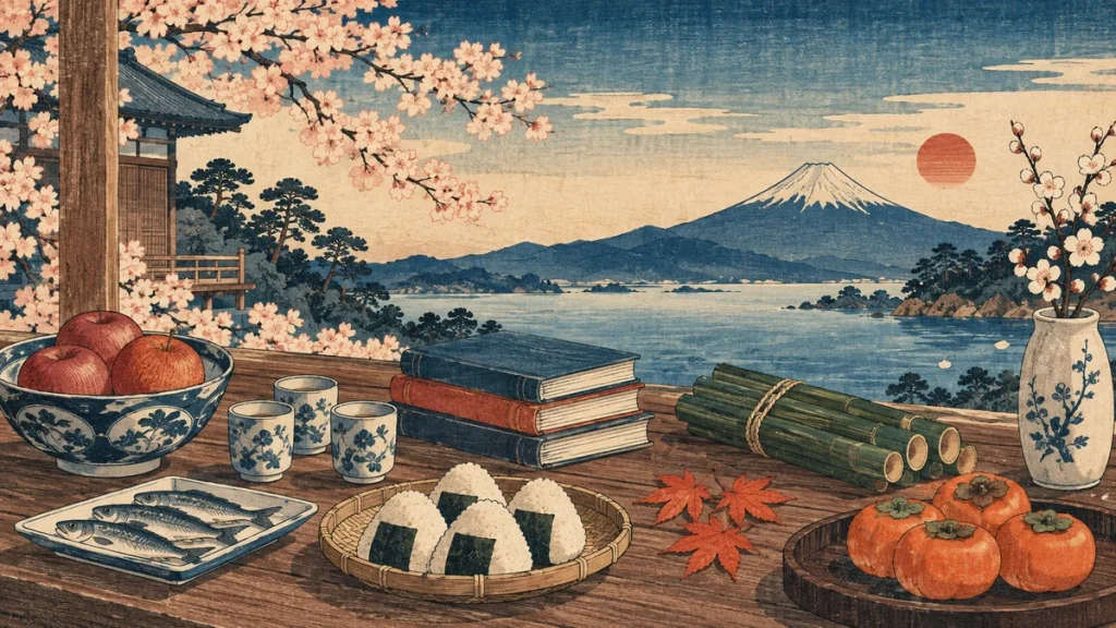 Painted illustration for Counting in Japanese: Objects of All Shapes and Sizes