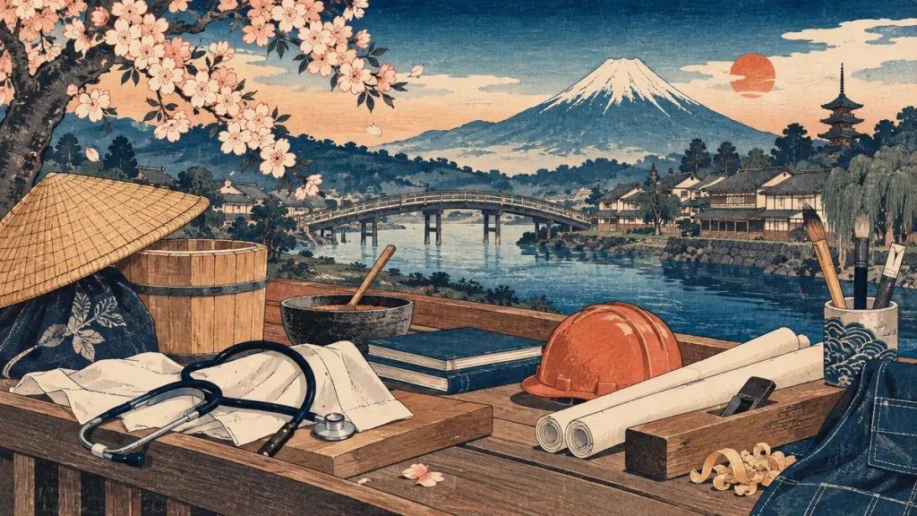 Painted illustration for Japanese Vocabulary for Jobs and Occupations: おと